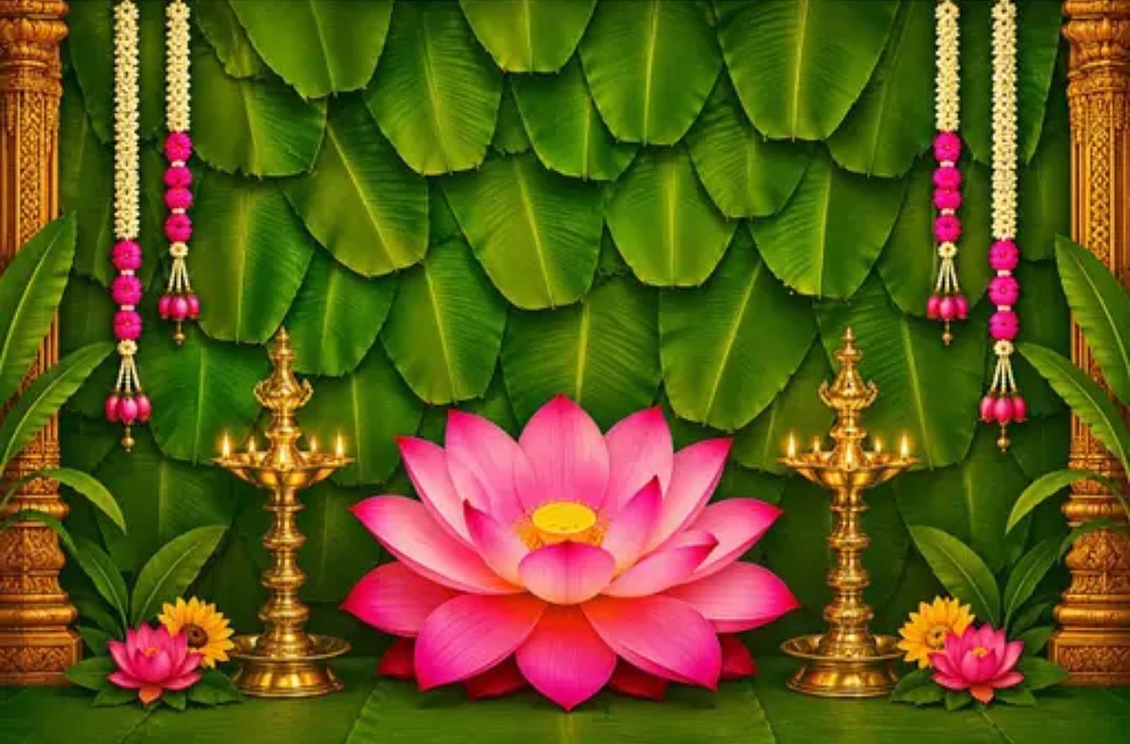 Banana Patra Traditional Indian Backdrop Janmashtami & Pooja Decoration