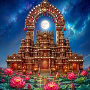 Divine Temple Lotus Moonlight Backdrop