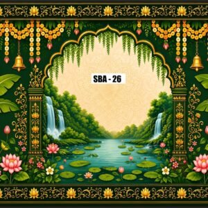 Festive backdrop for home pooja, backdrop decoration cloth