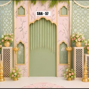 Festive backdrop for home pooja, backdrop decoration cloth