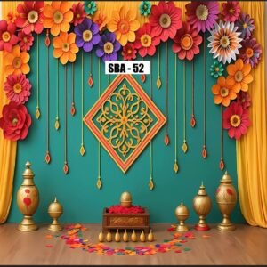 Festive backdrop for home pooja, backdrop decoration cloth