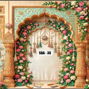 Festive backdrop for home pooja, backdrop decoration cloth