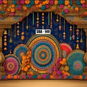 Festive backdrop for home pooja, backdrop decoration cloth