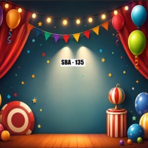 Circus Carnival Stage Happy Birthday Backdrop with Balloons & Spotlights