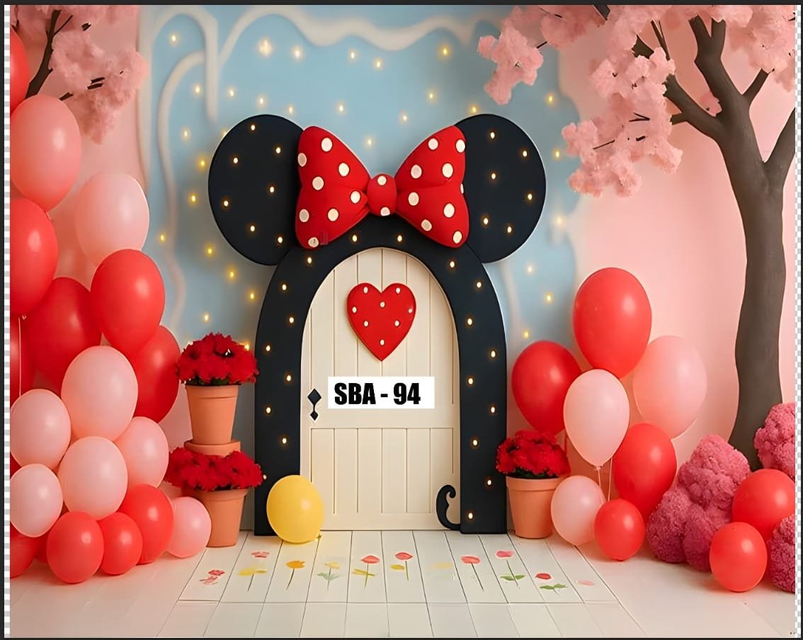 Minnie Mouse Ears Arch & Cherry Blossom Birthday Backdrop Banner for Girls