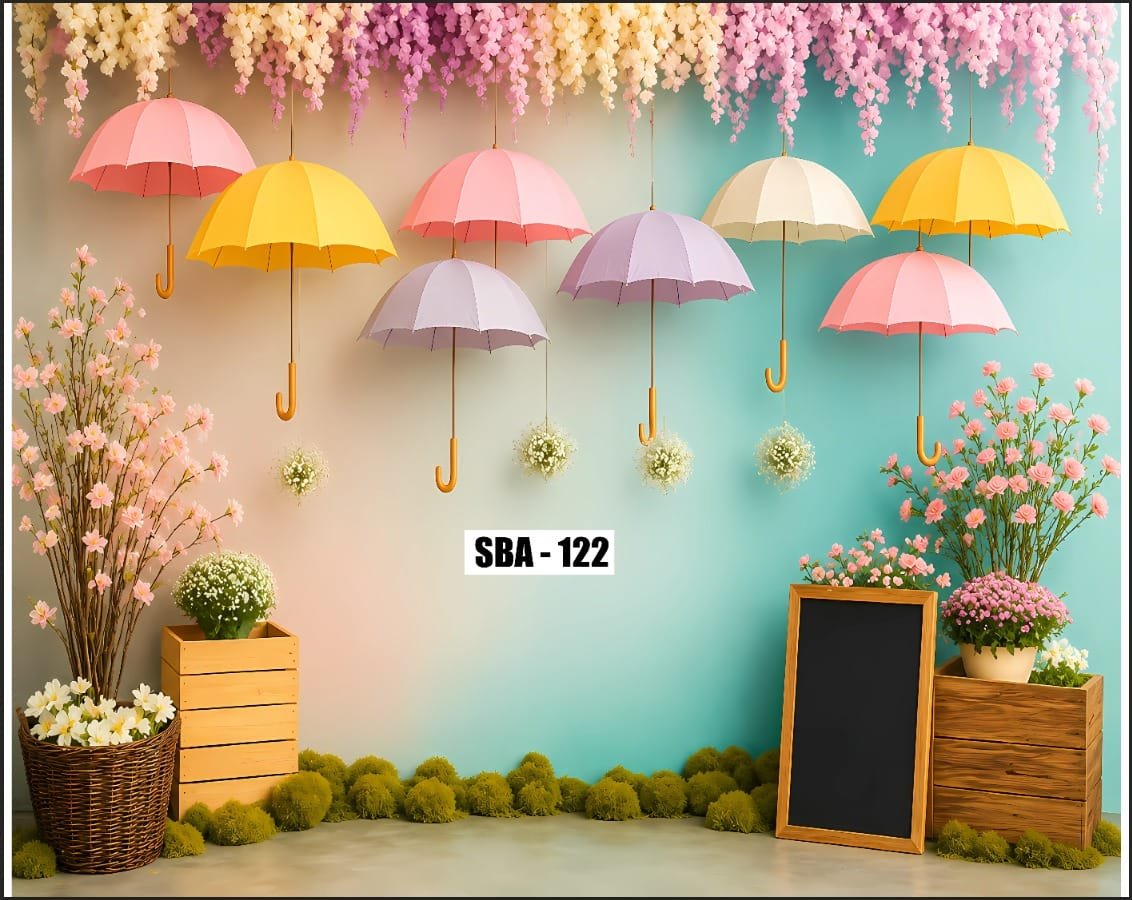 Pastel Umbrella & Floral Hanging Backdrop Setup