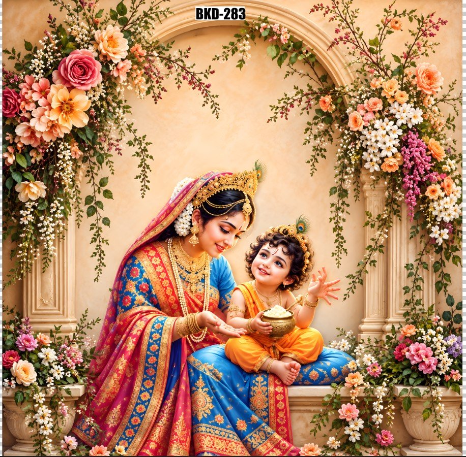 Shubh Annaprashan Backdrop | Maa Yashoda Krishna Ceremony Background Cloth | Annaprashan Sanskar Decoration | Baby Rice Ceremony Backdrop | Hindu Puja Mandir Decor | Traditional Indian Baby Shower backdrop